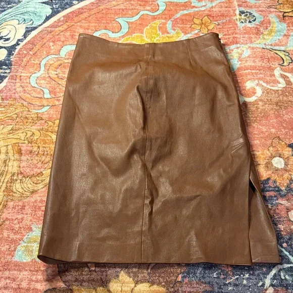 Theory Brown Leather Pencil Skirt - Picture 1 of 5